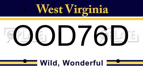 OOD76D West Virginia License Plate