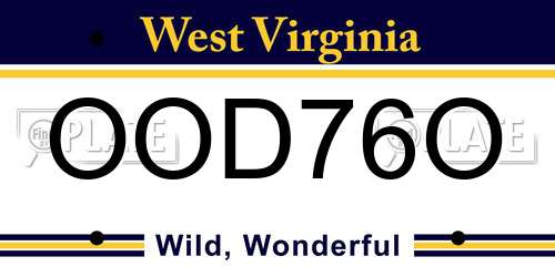 OOD76O West Virginia License Plate