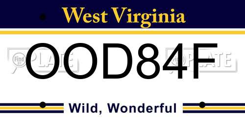 OOD84F West Virginia License Plate