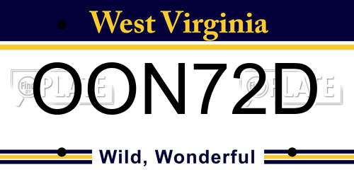 OON72D West Virginia License Plate