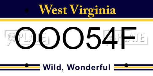 OOO54F West Virginia License Plate
