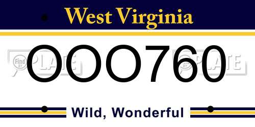 OOO760 West Virginia License Plate