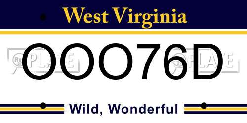 OOO76D West Virginia License Plate