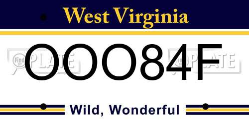 OOO84F West Virginia License Plate