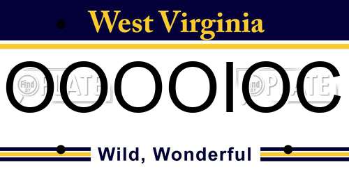 OOOOIOC West Virginia License Plate