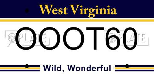 OOOT60 West Virginia License Plate