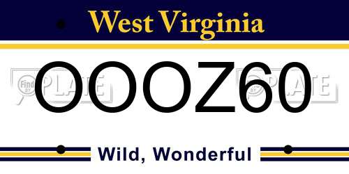 OOOZ60 West Virginia License Plate