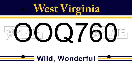 OOQ760 West Virginia License Plate