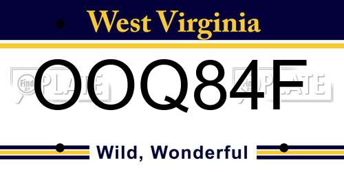 OOQ84F West Virginia License Plate