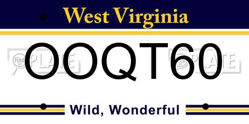 OOQT60 West Virginia License Plate