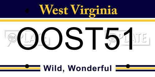 OOST51 West Virginia License Plate