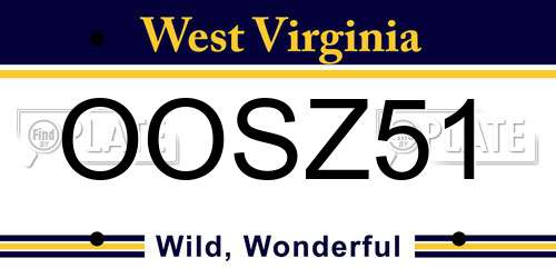 OOSZ51 West Virginia License Plate