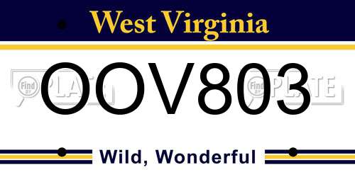 OOV803 West Virginia License Plate