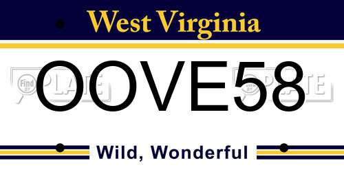 OOVE58 West Virginia License Plate