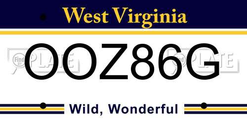 OOZ86G West Virginia License Plate