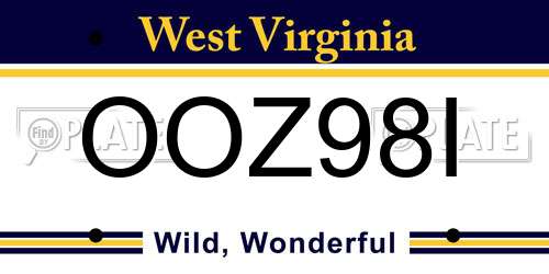 OOZ98I West Virginia License Plate