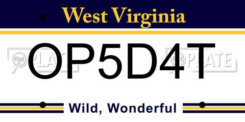 OP5D4T West Virginia License Plate