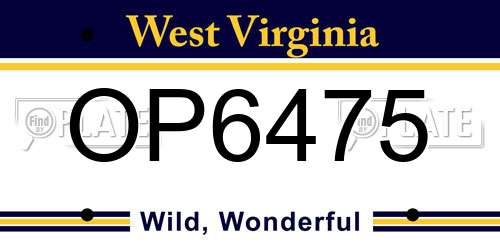 OP6475 West Virginia License Plate