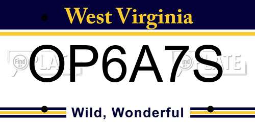 OP6A7S West Virginia License Plate