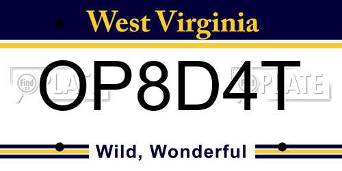 OP8D4T West Virginia License Plate