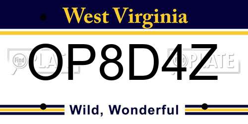 OP8D4Z West Virginia License Plate