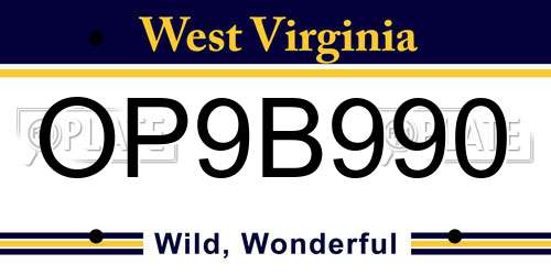 OP9B990 West Virginia License Plate
