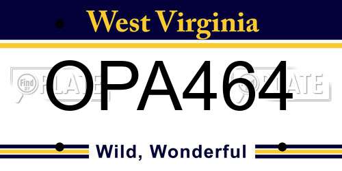OPA464 West Virginia License Plate