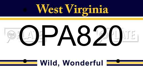 OPA820 West Virginia License Plate