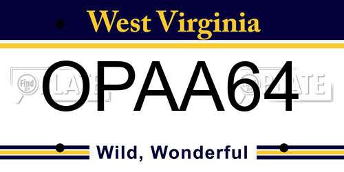 OPAA64 West Virginia License Plate