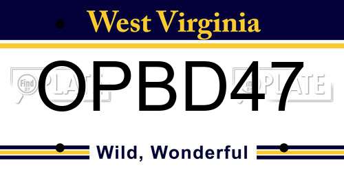 OPBD47 West Virginia License Plate