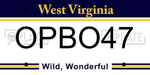 OPBO47 West Virginia License Plate