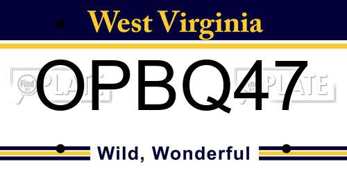 OPBQ47 West Virginia License Plate