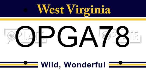 OPGA78 West Virginia License Plate