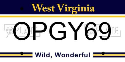 OPGY69 West Virginia License Plate