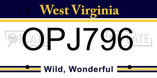 OPJ796 West Virginia License Plate