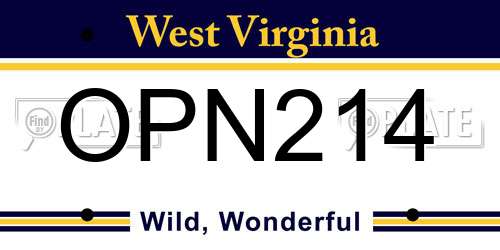 OPN214 West Virginia License Plate