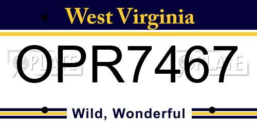 OPR7467 West Virginia License Plate