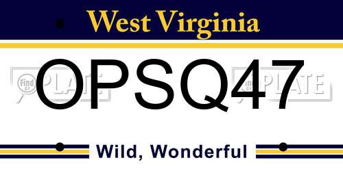 OPSQ47 West Virginia License Plate