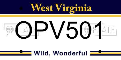 OPV501 West Virginia License Plate