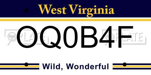 OQ0B4F West Virginia License Plate