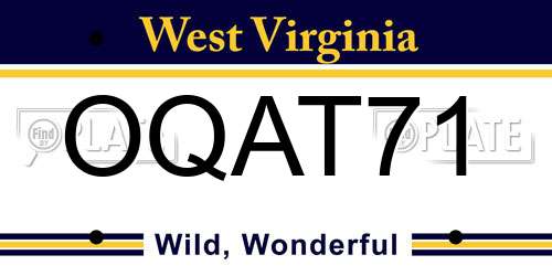 OQAT71 West Virginia License Plate