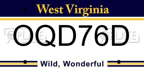 OQD76D West Virginia License Plate