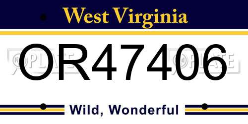 OR47406 West Virginia License Plate