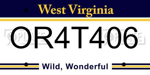 OR4T406 West Virginia License Plate
