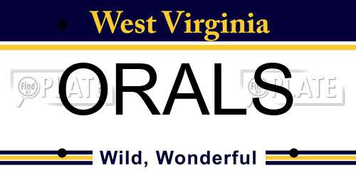 ORALS West Virginia License Plate