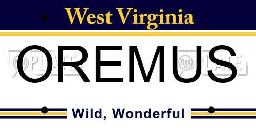 OREMUS West Virginia License Plate