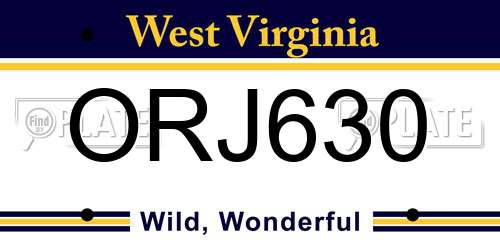 ORJ630 West Virginia License Plate