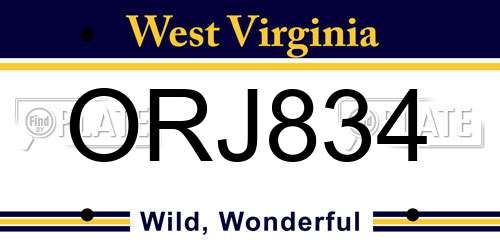 ORJ834 West Virginia License Plate