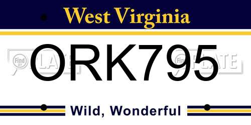 ORK795 West Virginia License Plate