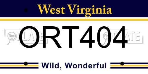 ORT404 West Virginia License Plate